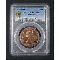 1955(m) PCGS PR62RD Australian Proof Penny Melbourne Mint