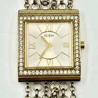 Guess W0140L2 Ladies Silk Silver Pearl Charm Watch Gold Tone Dial