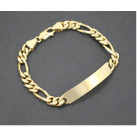 18K Solid Yellow Gold Figaro Link Chain Engravable Plaque ID Bracelet 37.1 Grams (Pre-owned)