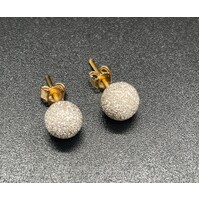 Ladies 21ct Yellow Gold Laser Cut Frosted Ball Stud Earrings (Pre-Owned)