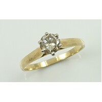Ladies 18ct Yellow and White Gold 6 claw Solitaire Diamond Ring (Pre-Owned)