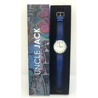 Uncle Jack Men's White Dial Quartz Analog Watch Navy Blue Leather