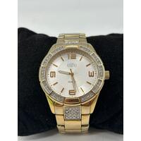 Elite Ladies Gold Tone Stone Set Watch Model 5080035 Fashion Timepiece