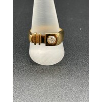 Mens 18ct Yellow Gold Round Single Diamond Ring (Pre-Owned)
