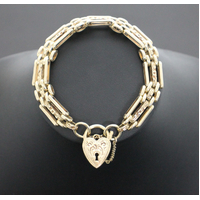 Ladies 9K Solid Yellow Gold Fancy Link Heart Lock Bracelet 27.6 Grams (Pre-Owned)