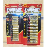 Eveready Gold Alkaline 20 Pack AA Batteries 16 Pack AAA batteries NEW