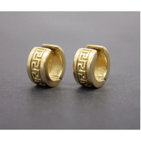 Ladies 18K Solid Yellow Gold Greek Key Hoop Earrings 13.8 Grams (pre-owned)