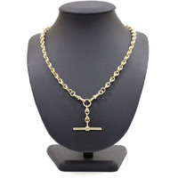 Ladies 9K Solid Gold Albert Fob Chain Necklace with T-Bar 42.6g (pre-owned)