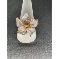Ladies 14ct Rose Gold Diamond Flower Ring (Pre-Owned)