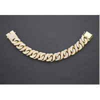 Men's 9K Solid Yellow Gold Chunky Diamond Cut Curb Link Bracelet 135.5g