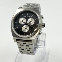 Nixon Synchronicity Time Teller Chrono Quartz SS Watch Black Dial