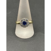 Ladies 9ct Yellow Gold Blue Gemstone and CZ Ring