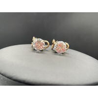 Unisex 9ct Yellow Gold CZ Stone Stud Clip On Earrings (Pre-Owned)