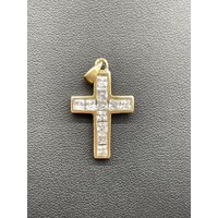 Ladies 9ct Yellow Gold Cubic Zirconia Cross (Pre-Owned)