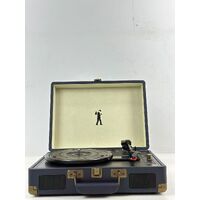 Flea Market Suitcase Turntable (Navy) Vintage Style 3 Speeds Auto-Stop Portable