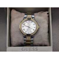Guess Waterpro Pave Silver Gold Two Tone Womens Stainless Steel Analog Watch 