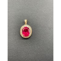 Ladies 9ct Yellow Gold Oval Gemstone & Diamond Pendant (Pre-Owned)