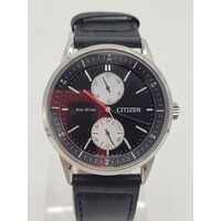 Citizen Eco-Drive Black Dial Black Leather Band Men's Analog Watch BU3020-15E