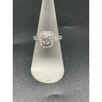 Ladies 18ct White Gold Emerald Cut Diamond Halo Engagement Ring (Pre-Owned)