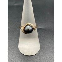 Ladies 14ct Yellow Gold Black Pearl Ring (Pre-Owned)