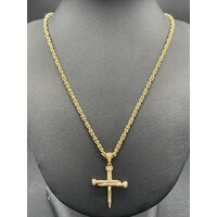 Unisex 18ct Yellow Gold Rope Link Necklace & Cross Pendant (Pre-Owned)
