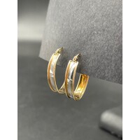 Ladies 10ct Two Tone Oval Hoop Earrings (Pre-Owned)