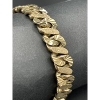 Mens 9ct Yellow Gold Diamond Lazer Cut Curb Link Bracelet (Pre-Owned)