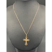 Unisex 9ct Yellow Gold Figaro Link Necklace & Crucifix Pendant (Pre-Owned)