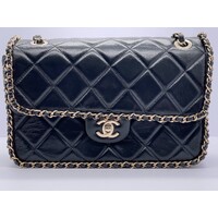 Chanel Black Quilted Calfskin Medium Running Chain Flap HandBag (Pre-owned)