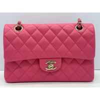 Chanel Dark Pink Quilted Grained Caviar Medium Handbag Double Flap (Pre-owned)