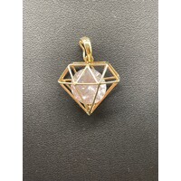 Ladies 9ct Yellow Gold Diamond Shape 3D Pendant (Pre-owned)