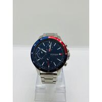 Tommy Hilfiger Men’s Watch Chronograph Blue Dial Silver Steel Strap (Pre-owned)