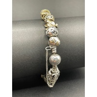 Ladies Mixed 925 Sterling Silver and 9 Carat Gold Round Bangle And Charms