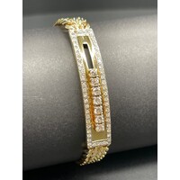 Unisex 14ct Yellow Gold Double Curb Link Diamond Bracelet (Pre-Owned)