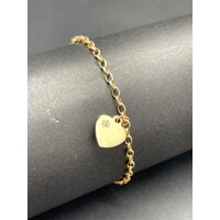 Ladies 9ct Yellow Gold Belcher Link Heart Charm Bracelet (Pre-Owned)