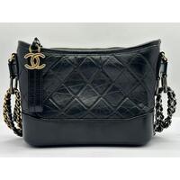 Chanel Aged Calfskin Quilted Small Gabrielle Hobo Black Bag
