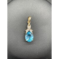 Ladies 9ct Yellow Gold Blue Gemstone Pendant (Pre-Owned)