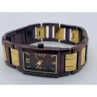 Elite Ladies Brown Yellow Vintage Quartz Metal Band Analog Watch