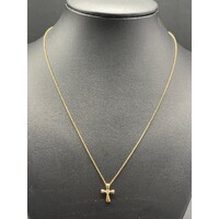 Ladies 18ct Yellow Gold Belcher Link Necklace & Cross Pendant (Pre-Owned)