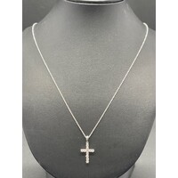 Ladies 18ct White Gold Belcher Link Necklace & Diamond Cross Pendant (Pre-Owned)
