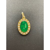 Ladies 14ct Yellow Gold Oval Green Stone Pendant