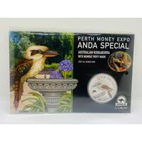 Perth Money Expo Kookaburra 2022 1oz Silver Coin with Numbat Privy (Pre-owned)