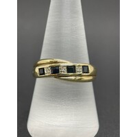 Ladies 9ct Yellow Gold Blue Gemstone and Diamond Ring