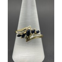 Ladies 9ct Yellow Gold Blue Gemstone and Diamond Ring