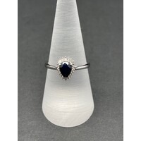 Ladies 9ct White Gold Pear Shape Blue Sapphire Ring