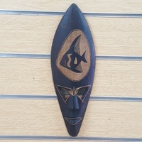 Fiji Wooden Tribal Mask Ornamental Wall Art Carved Fish Design 49cm