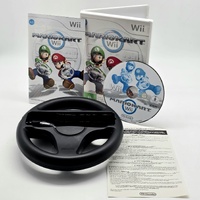 Mario Kart Wii Nintendo Game with Genuine Black Steering Wheel Attachment