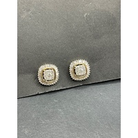Ladies 9ct Yellow Gold Diamond Cluster Stud Earrings
