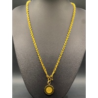 Unisex 22ct Yellow Gold Belcher Link Necklace & Coin Pendant