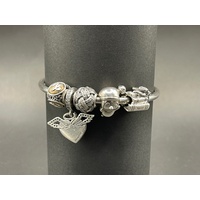 Ladies 925 Sterling Silver Round Bangle And Charms